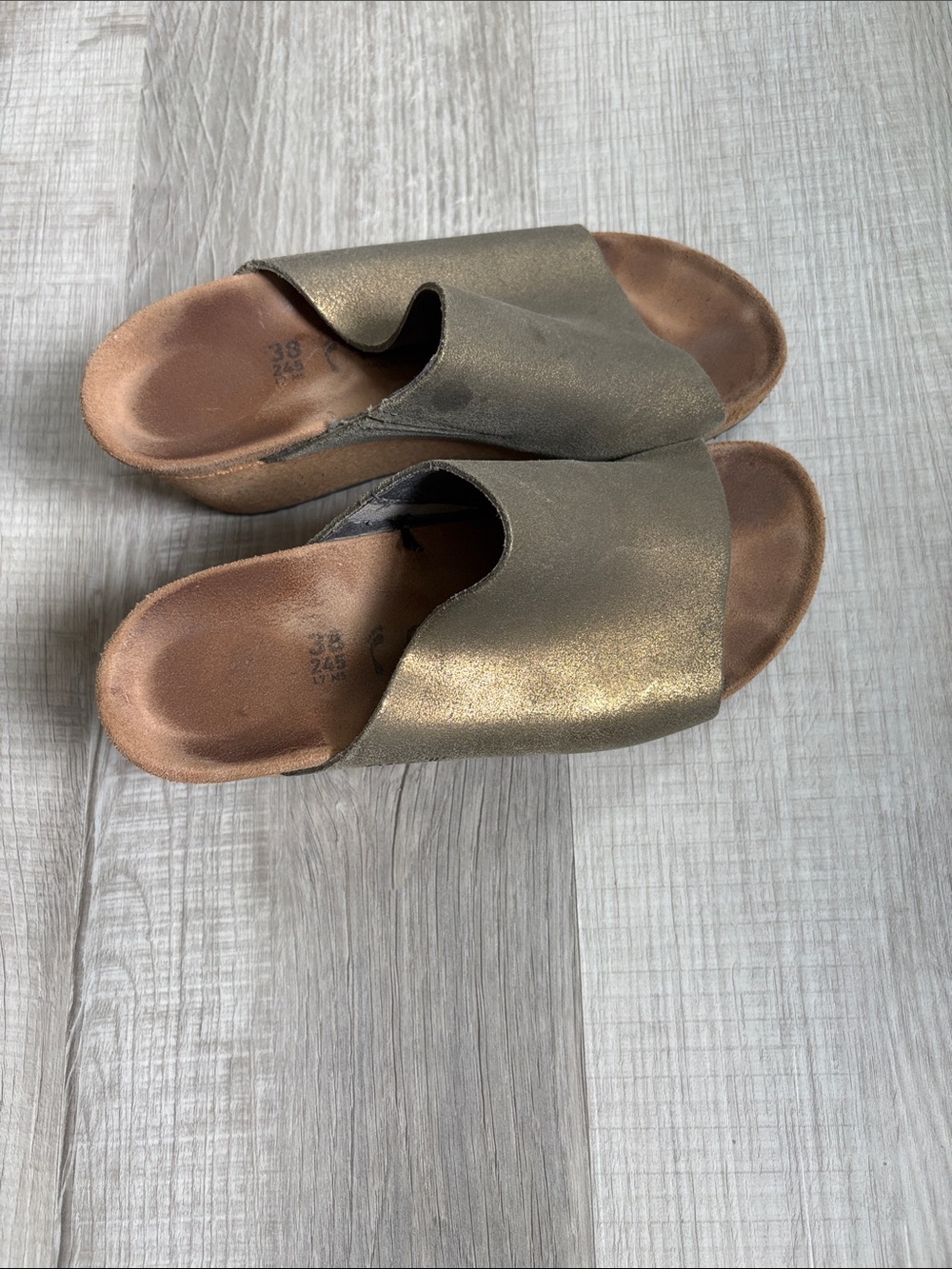 Papillio Shimmery Gold Single-Band Slide Sandals